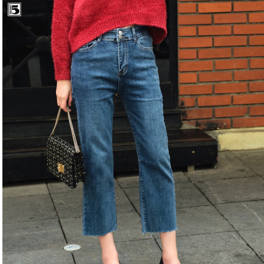 Quần jeans nữ ống đứng gấu cắt cúc đôi Twentyfive 3422