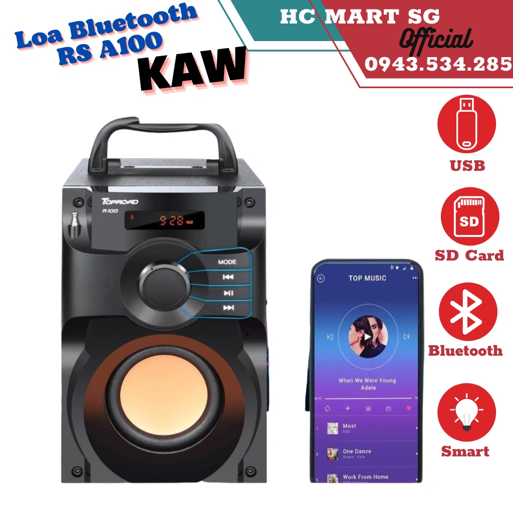 Loa nghe nhạc bluetooth🍒 FREE SHIP Loa siêu trầm RS A100, âm thanh tuyệt hảo, nhỏ gọn dễ mang du lịch, bảo hành 12 tháng