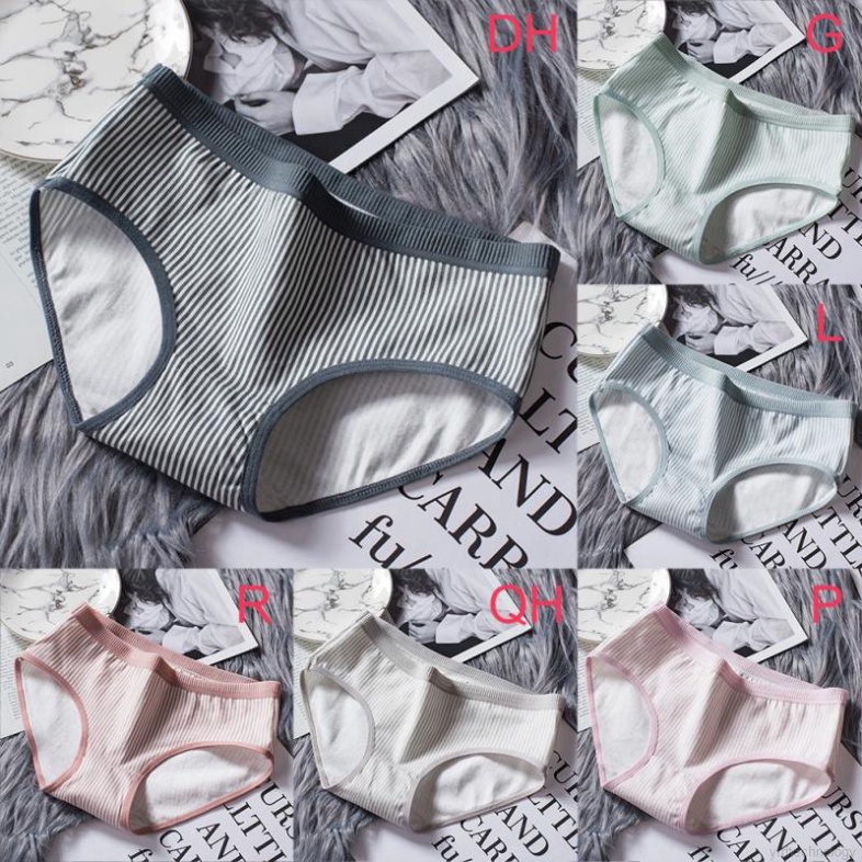 Quần lót chất liệu cotton lưng cao vừa phải họa tiết kẻ sọc thời trang cho nữ