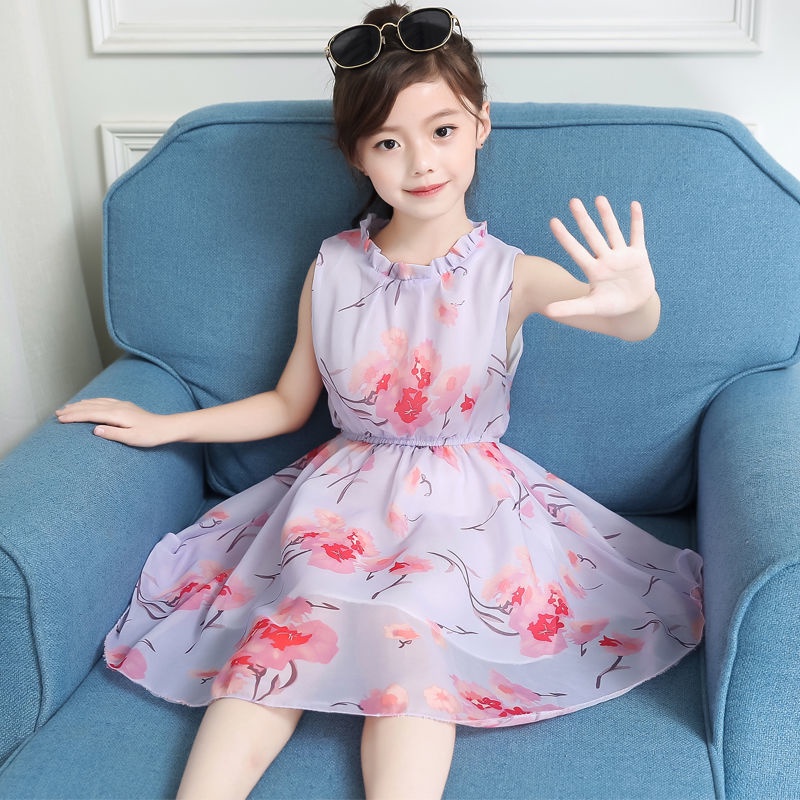 Đầm Công Chúa Vải Voan In Hoa Kiểu Hàn Quốc Thời Trang Mùa Hè Cho Bé Gái 3-12 Tuổi