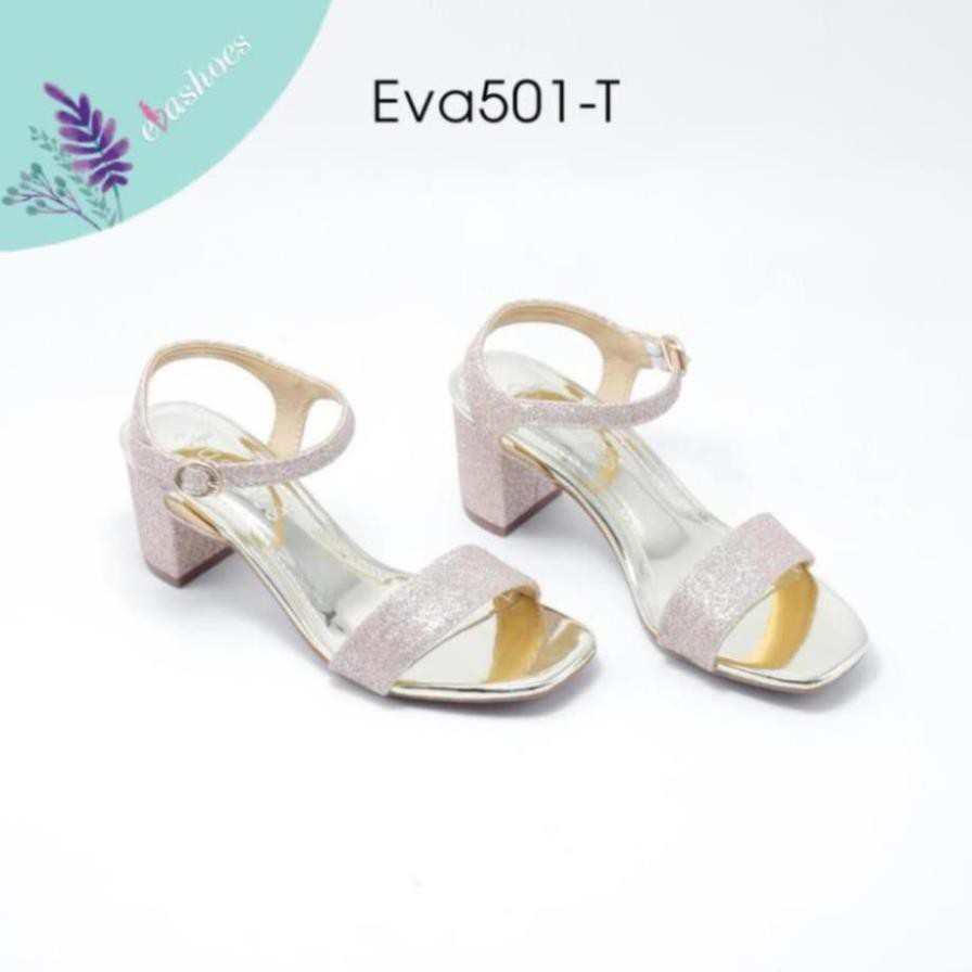 Sandal Gót Vuông Quai Ngang Da Nhũ Ánh Kim 5cm Evashoes - Eva501-T _aedws1 2gf3