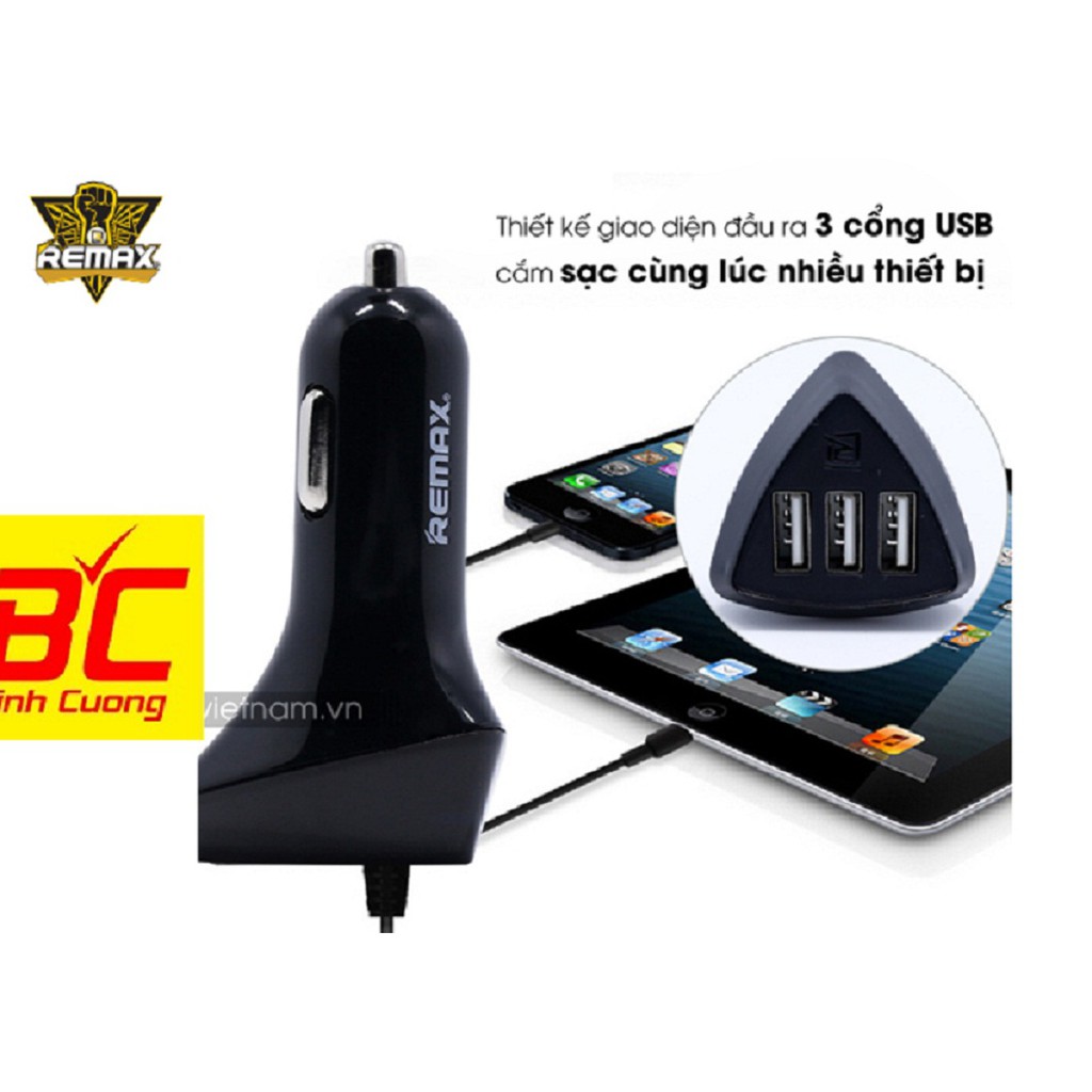 Tẩu sạc ô tô 3 cổng USB Remax