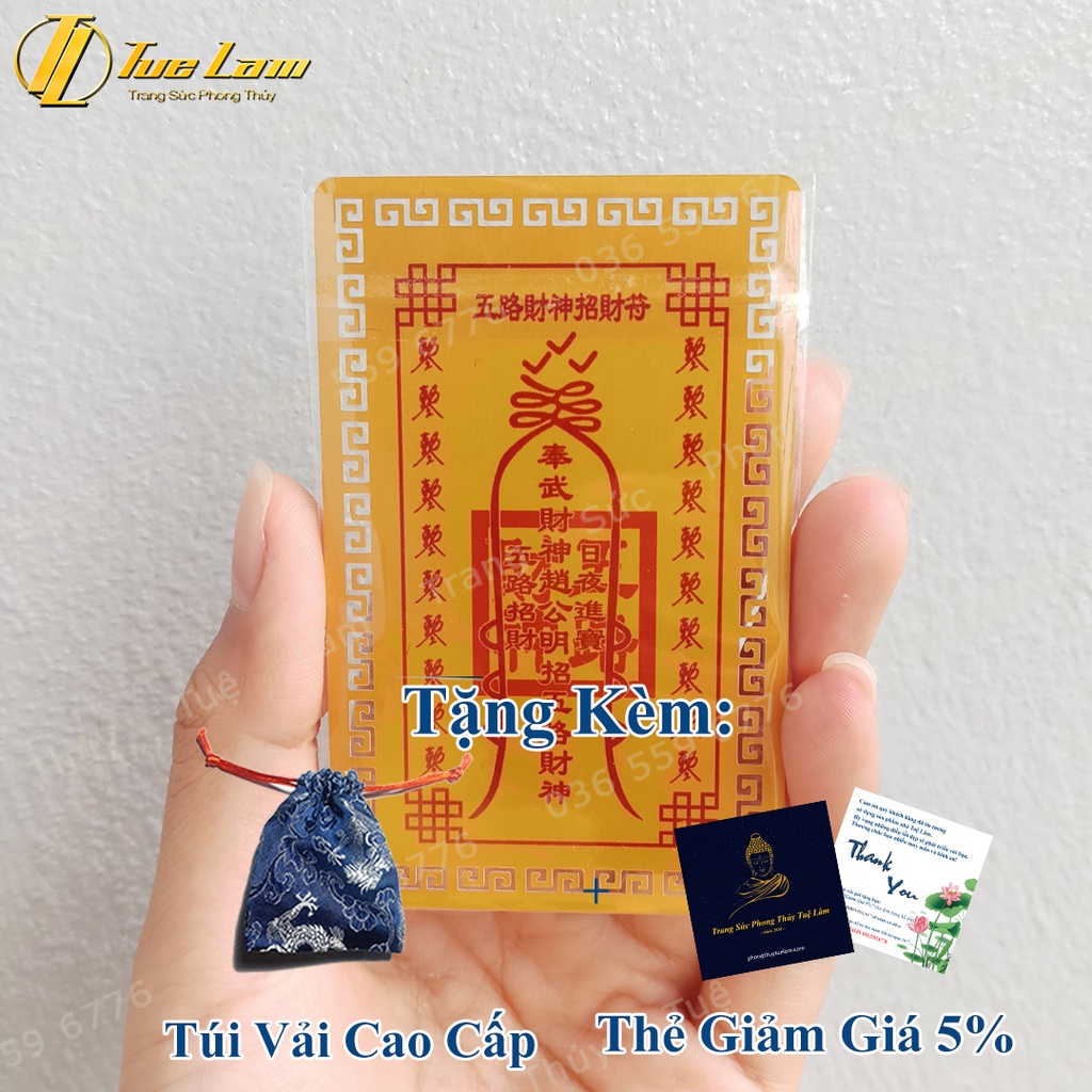 Kim Bài Ngũ Lộ Thần Tài siêu bền, mỏng - để ốp điện thoại, ví tiền - Khai cung Tài, Mở cung Lộc