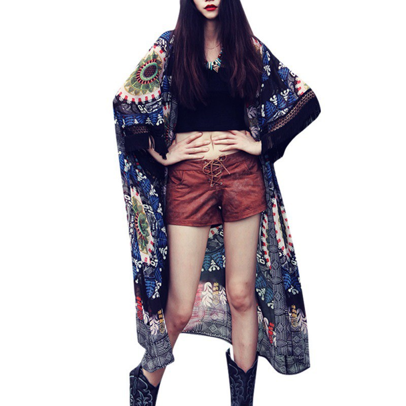 Áo khoác chiffon kiểu kimono dáng dài phong cách Bohemia cho nữ | BigBuy360 - bigbuy360.vn