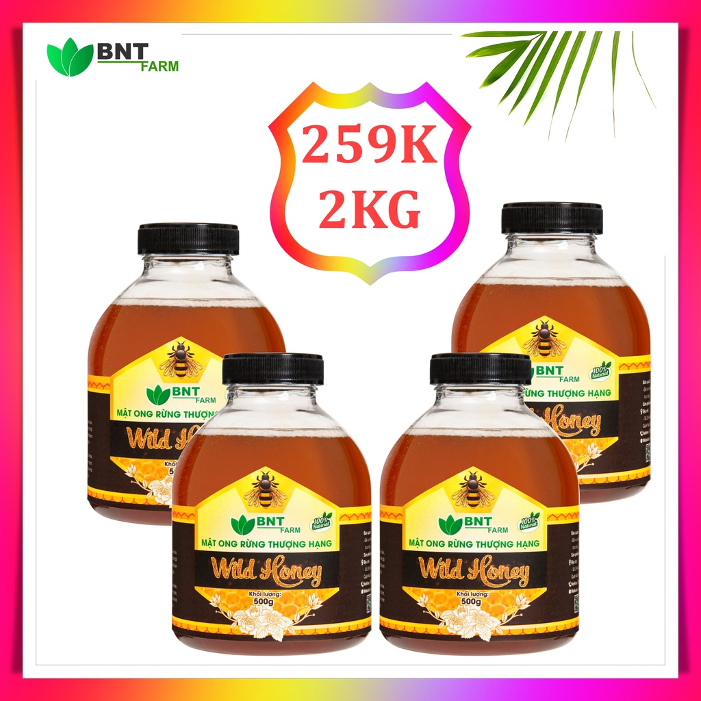 2 KG ( 4 chai) Mật ong rừng nguyên chất BNT FARM, đạt TCVN 5375:1991,100% dã sinh,chuẩn Organic, bao test