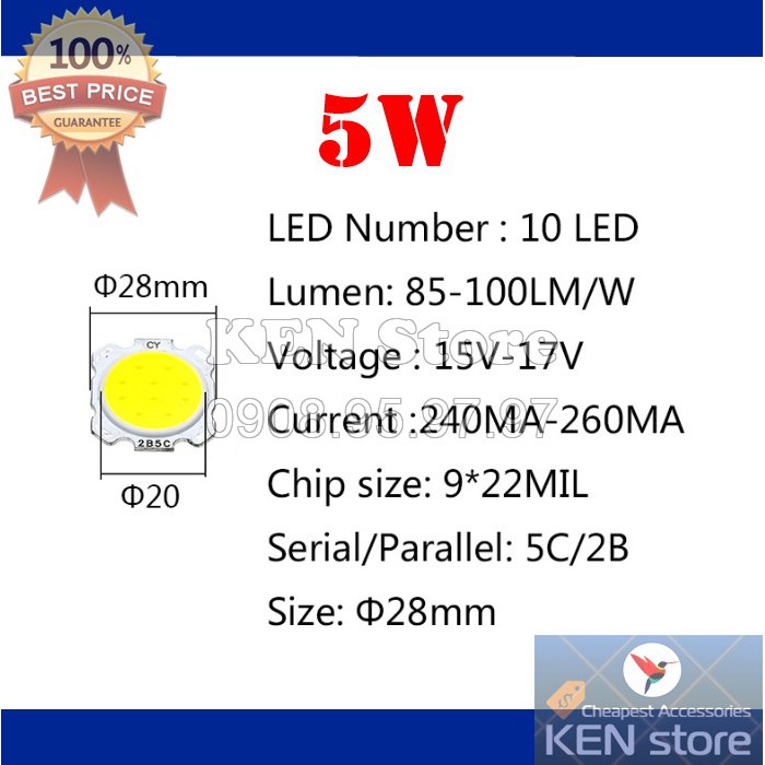 Bóng led 3W 5W 7W 10W 12W 15W đường kính 28mm