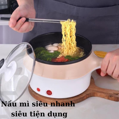 Nồi Điện Mini Hai Tầng Đa Năng Tặng Kèm Khay Hấp có thể Chiên, Xào, nấu cơm, nấu lẩu mini, Nồi lẩu mini điện đa năng