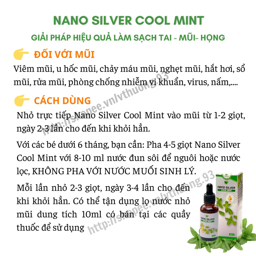 [MUA 1 TẶNG 1] Dung dịch sát khuẩn Tai Mũi Họng NANO SILVER COOL MINT 30ml - Nano bạc Táo Xanh Việt Nam - Tặng vỏ xịt