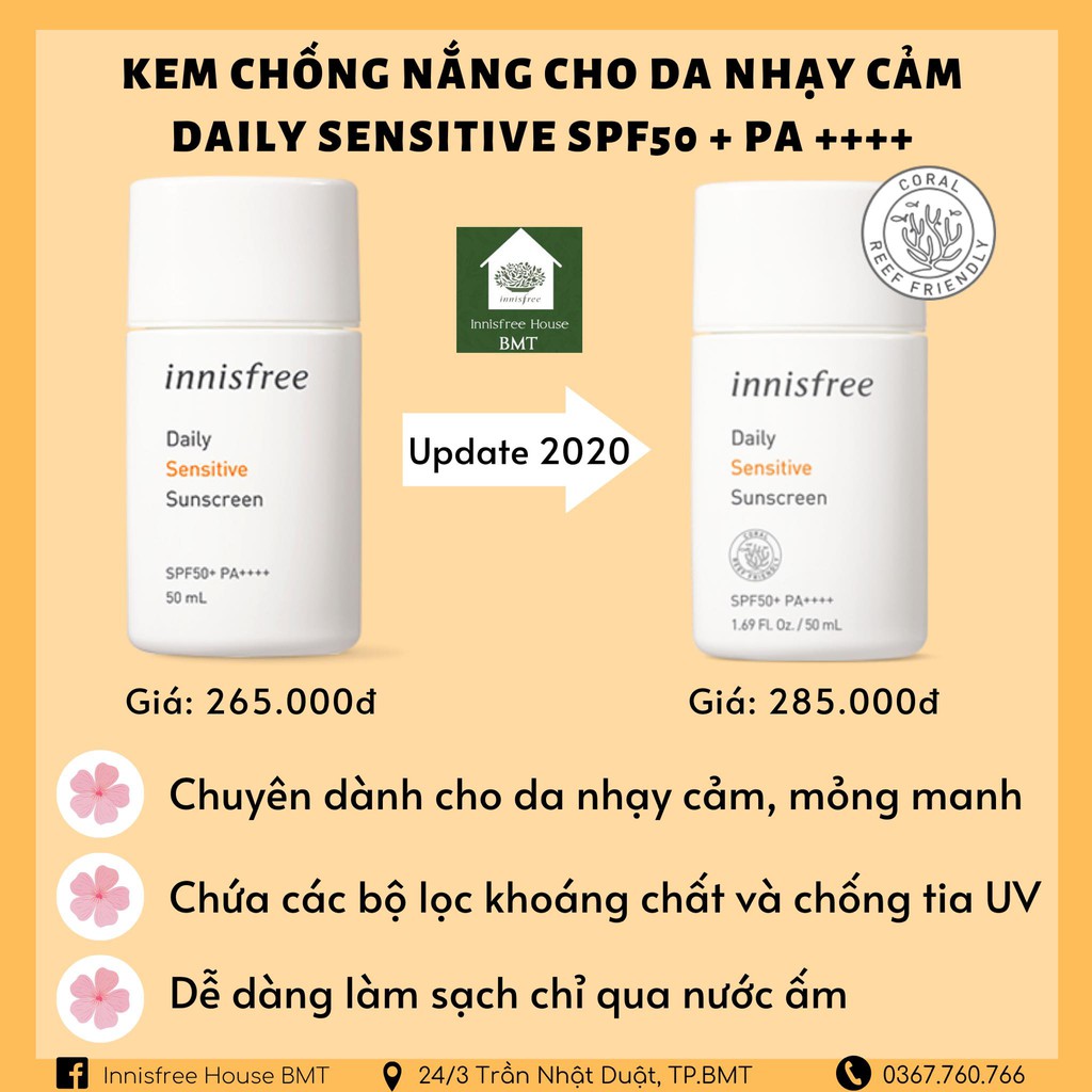 Kem chống nắng Daily Sensitive Innisfree SPF50 50ml