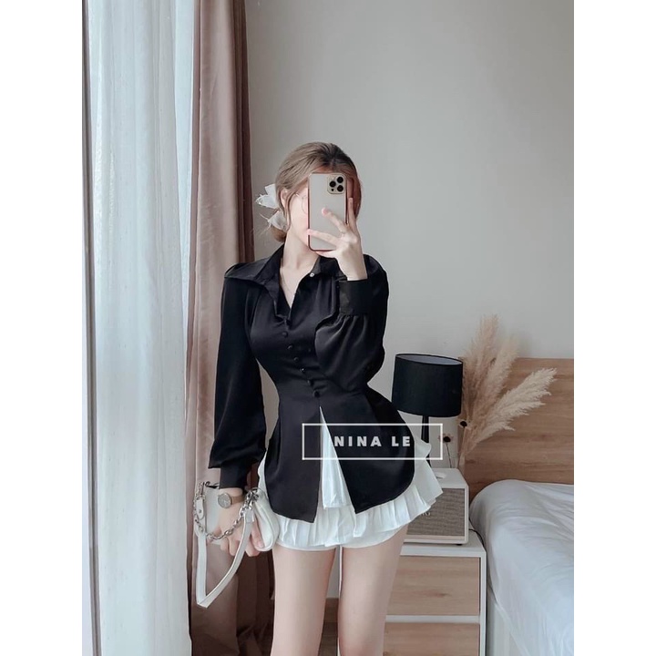 Siêu phẩm áo sơ mi nữ tay dài phồng phối nơ lưng cao cấp, sang chảnh thời trang nữ phù hợp cho quý cô công sở