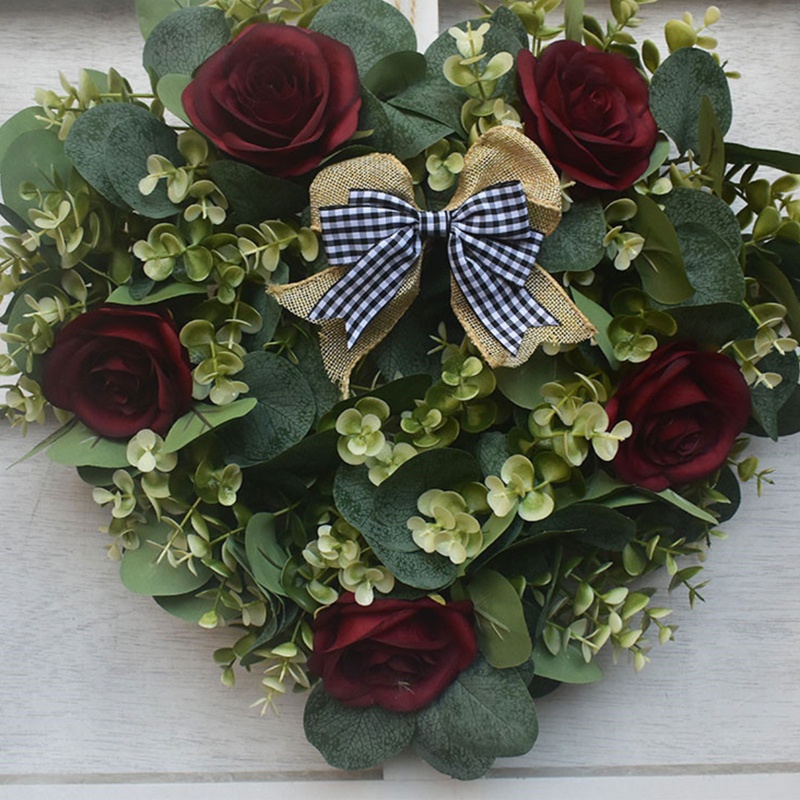 Vòng Hoa Hồng Giả Hình Trái Tim Màu Đen Bằng Vải Lanh Trang Trí Cửa Trước