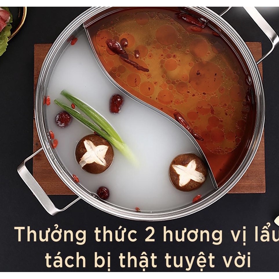 Nồi lẩu 2 ngăn dùng được bếp từ inox 304 cao cấp 28cm/30cm