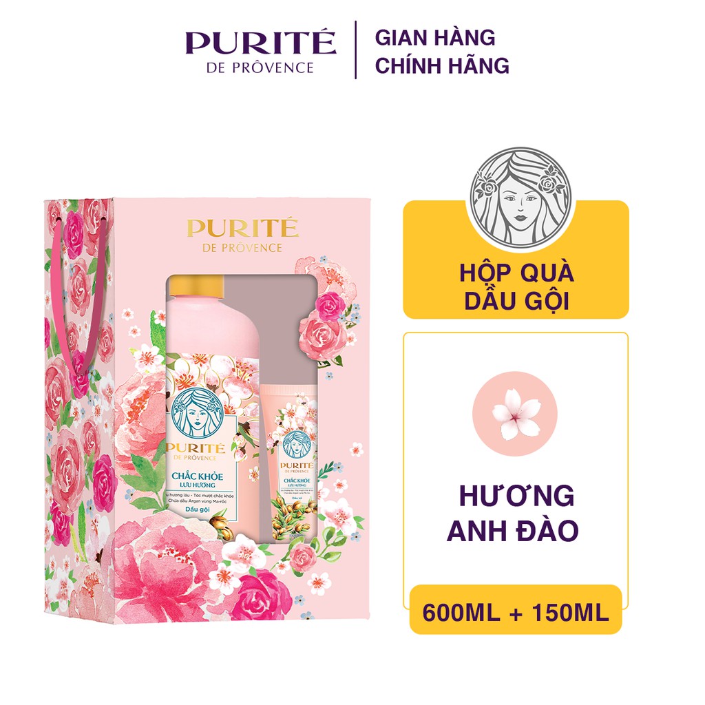 Hộp Quà Purité Dầu Gội Hoa Anh Đào 600ml + Dầu Xả Hoa Anh Đào 150ml