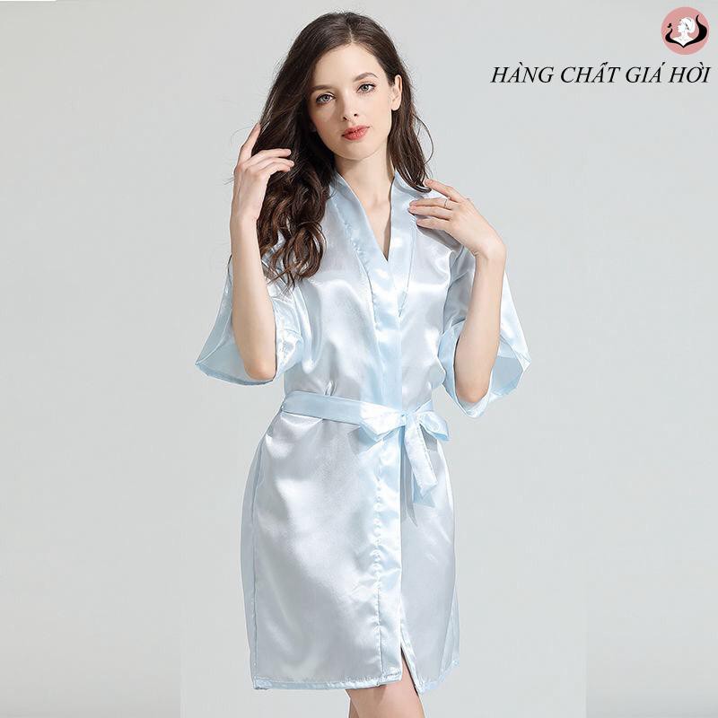 Áo Choàng Ngủ Lụa PYJAMA Ngắn Thắt Eo Siêu Mát Việt Thư (trong 24h phát hàng)