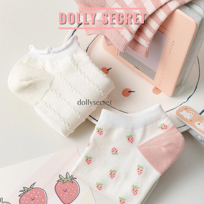 Tất cổ ngắn cotton dễ thương màu trắng hồng công chúa phong cách Vintage Hàn Quốc DOLLY SECRET T10