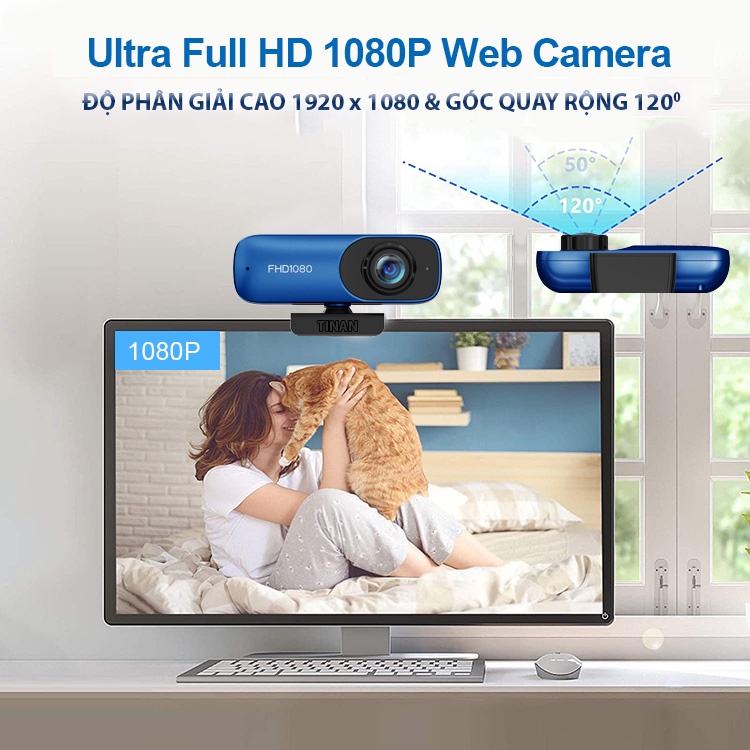 [1080P, Micro] Webcam Ultra Full HD C80 Kèm Micro, Lấy Nét Tự Động, Xoay 360 Độ, Phù Hợp Hội Nghị