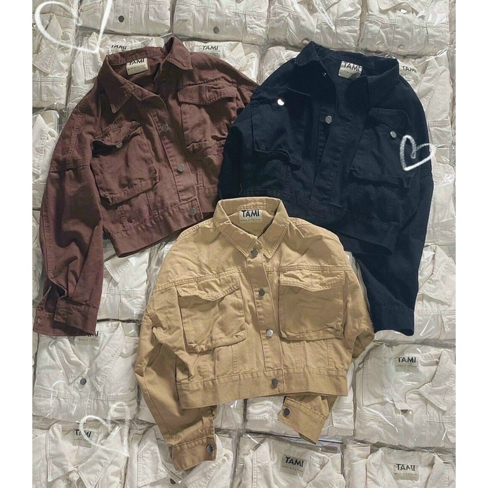 Khoác kaki jacket croptop jeans kaki dày đẹp- hình thật chính chủ