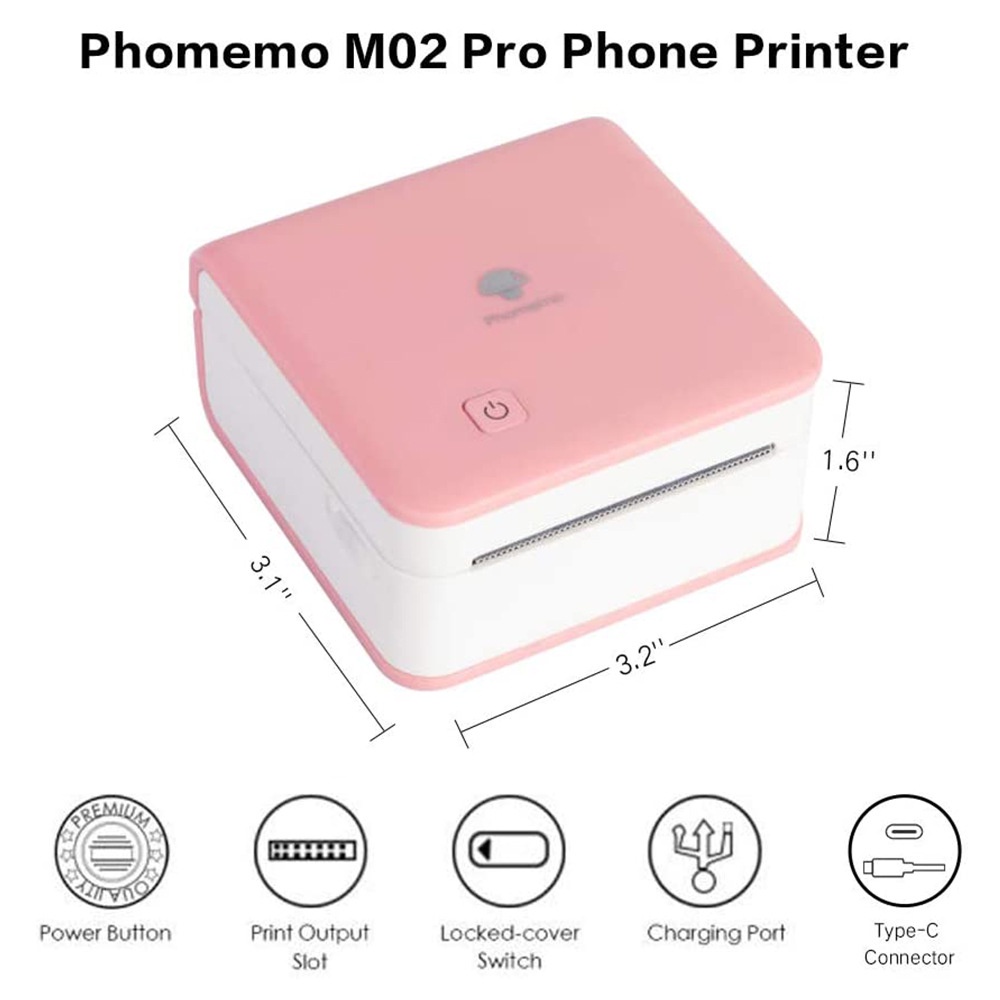 Máy In Không Dây Phomemo M02 Pro Kết Nối Bluetooth 300dpi Kèm 3 Cuộn Nhãn Dán Cho Điện Thoại Android IOS