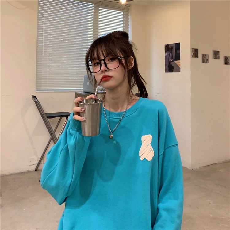 Áo Sweater Tay Dài Dáng Rộng In Họa Tiết Hoạt Hình Dễ Phối Đồ