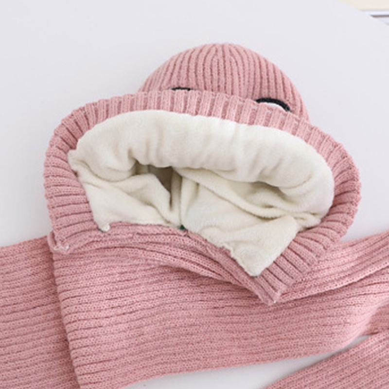 Bộ Mũ Và Khăn Choàng Cổ Dệt Kim In Hoạt Hình Khủng Long Kiểu Vintage Thời Trang Mùa Đông Cho Bé Gái