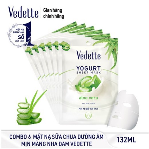 COMBO 6 MẶT NẠ GIẤY SỮA CHUA NHA ĐAM 22ml VEDETTE - LÀM ẨM & DỊU DA - TPMY081