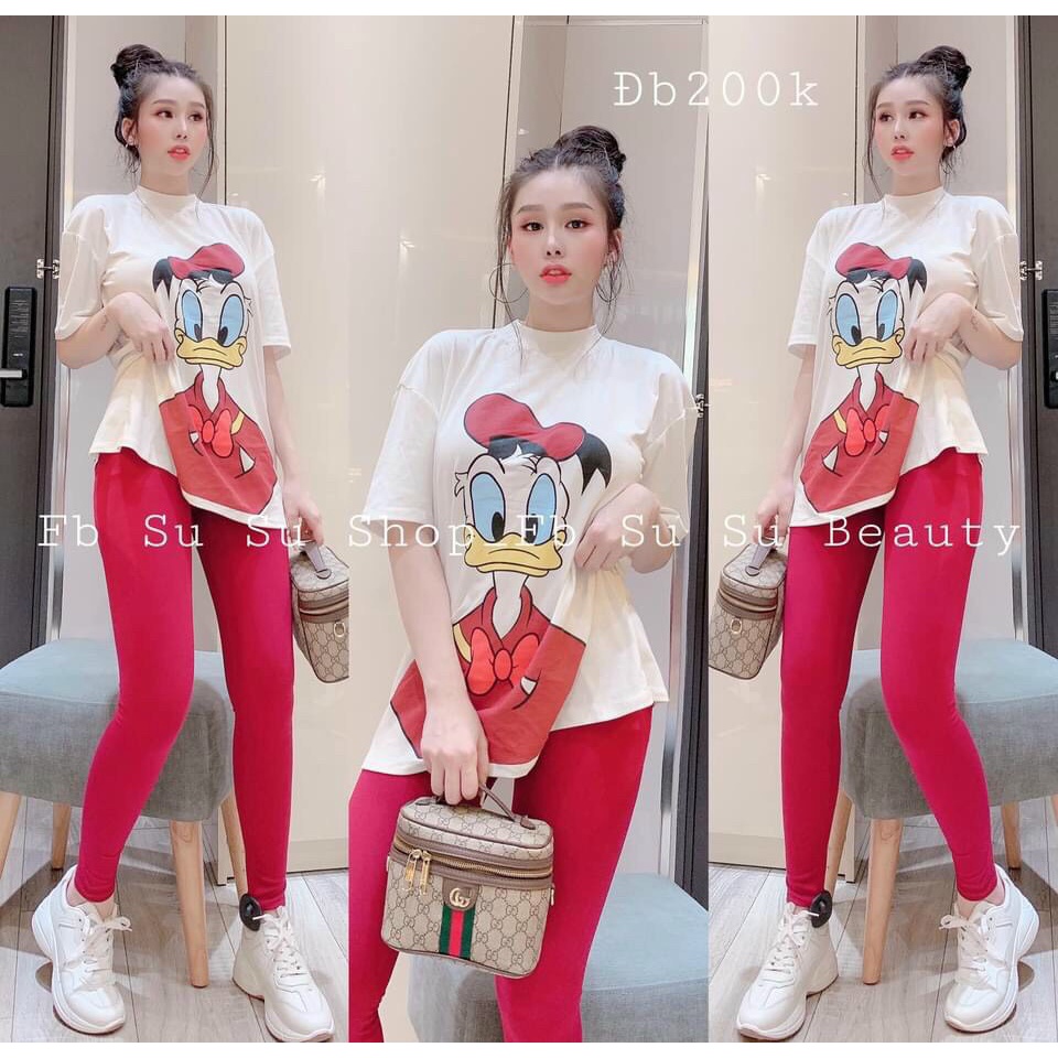 Sét Bộ Thun Áo Thun Ngắn Tay In Hình Vịt Donals Trước Sau Kết Hợp Quần Thun Dài Thoáng Mát TTSA1533