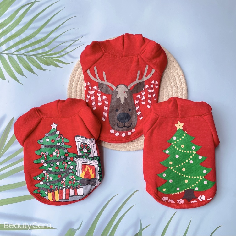 [27Pets} Áo Hoodie Hình Cây Thông Giáng Sinh Cho Thú Cưng Có Đèn LED Mới