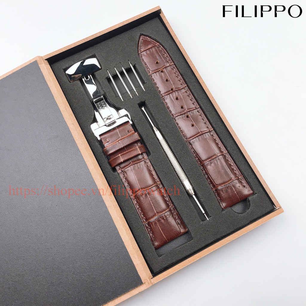 Dây da đồng hồ cao cấp Leather Strap - Full box &amp; Tool thay dây