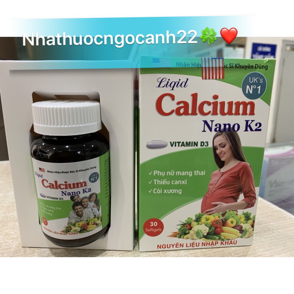 Viên uống Liqid calcium nano k2 bổ sung canxi cho cơ thể lọ 30v