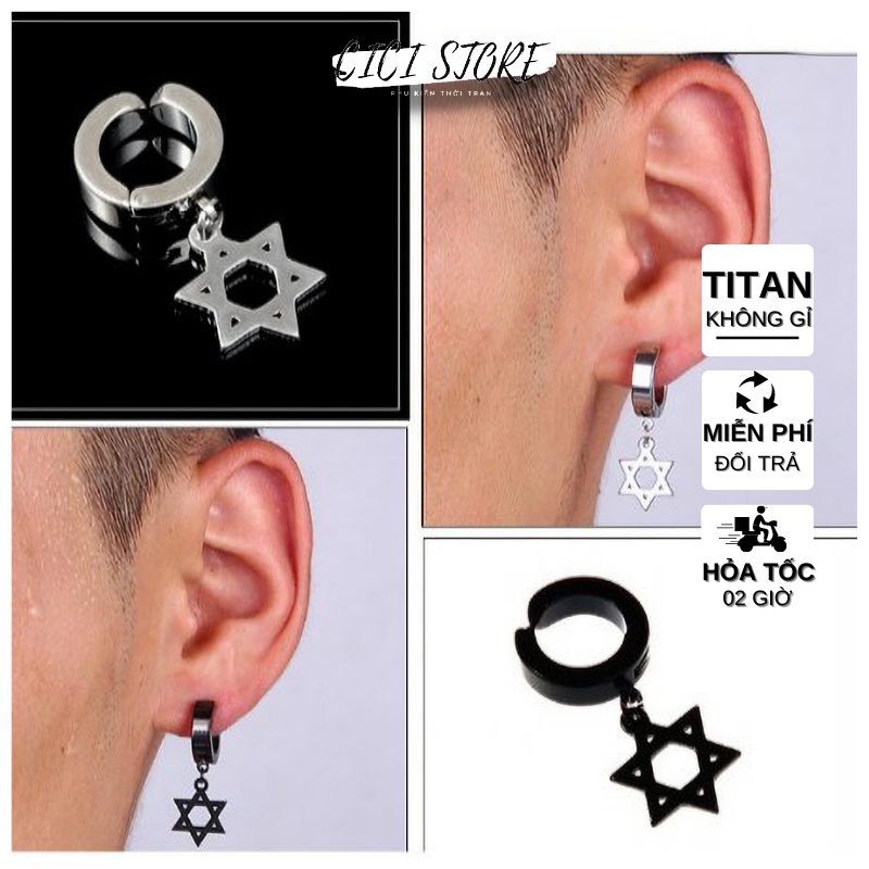 Khuyên Tai Nam Kẹp Không Cần Bấm Lỗ Hình Ngôi Sao (1PCS)