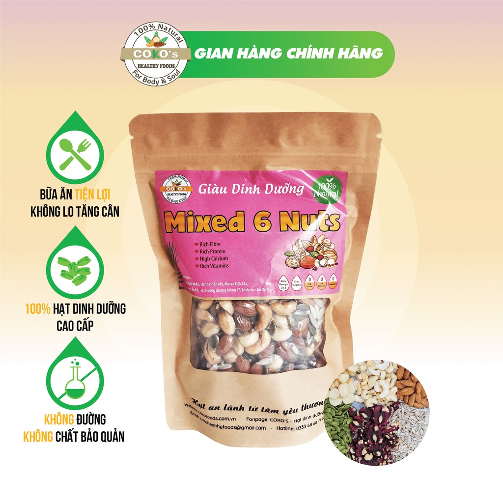 Ngũ Cốc Granola Ăn Kiêng Mixed 6 Nuts Gói 250g COKO'S FOOD, Ngũ Cốc Dinh Dưỡng Tốt Cho Người Tiểu Đường