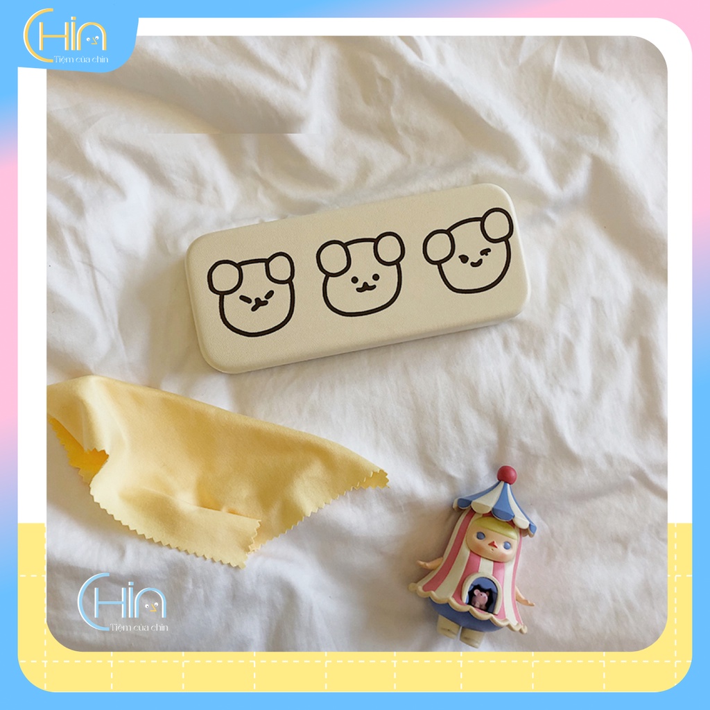 Hộp đựng kính cận cao cấp ( Có Sẵn ) phong cách Hàn Quốc Cute , tặng kèm khăn lau kính