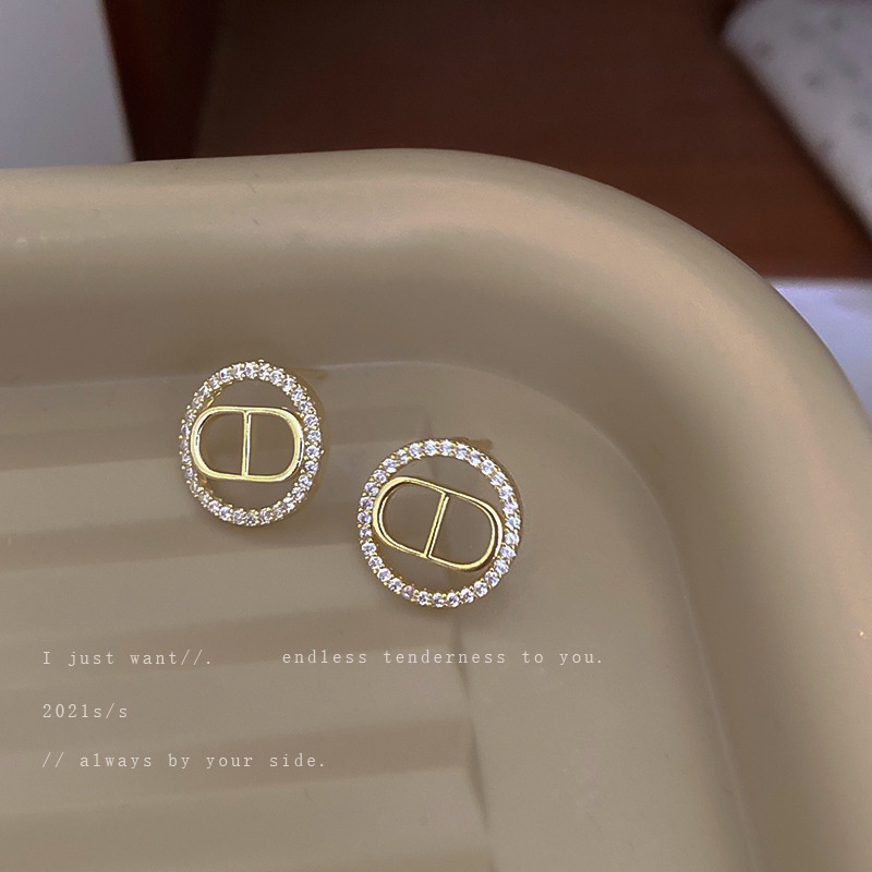 Bông Tai Mạ Bạc 925 Hình Tròn In Chữ Thời Trang 2022