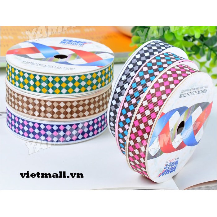 25mm Ruy băng gân họa tiết caro nhiều màu phụ kiện handmade làm hoa, nơ, trang trí đồ vật nhà cửa