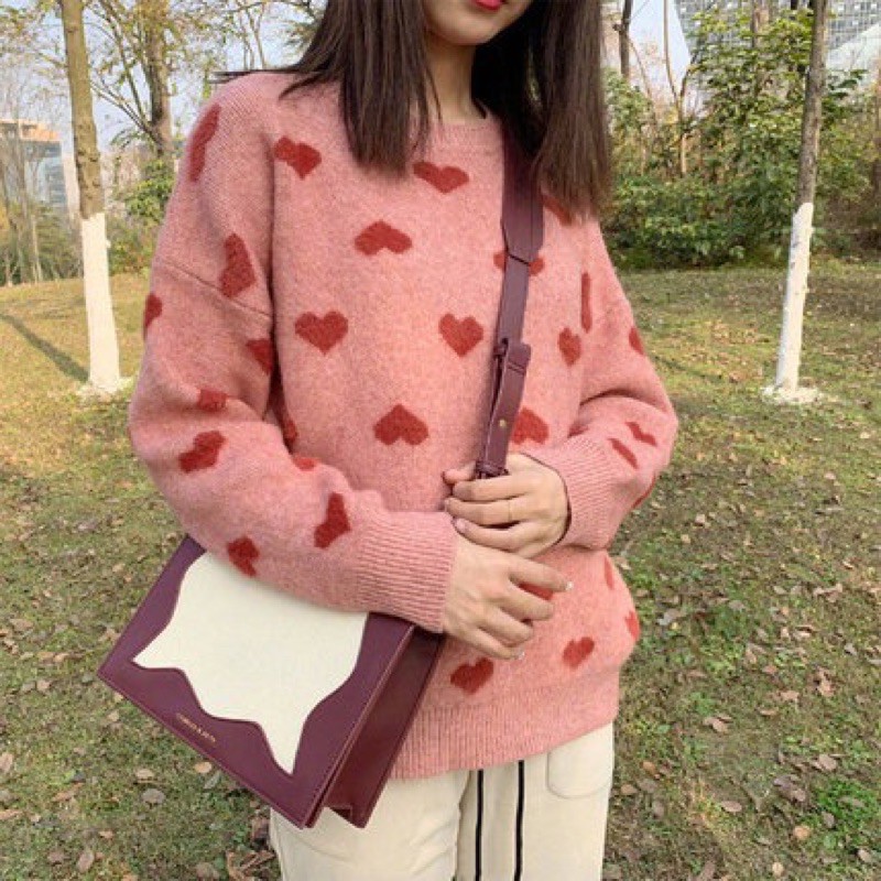 Áo Len Hoạ Tiết Tim Hàng Quảng Châu xinh