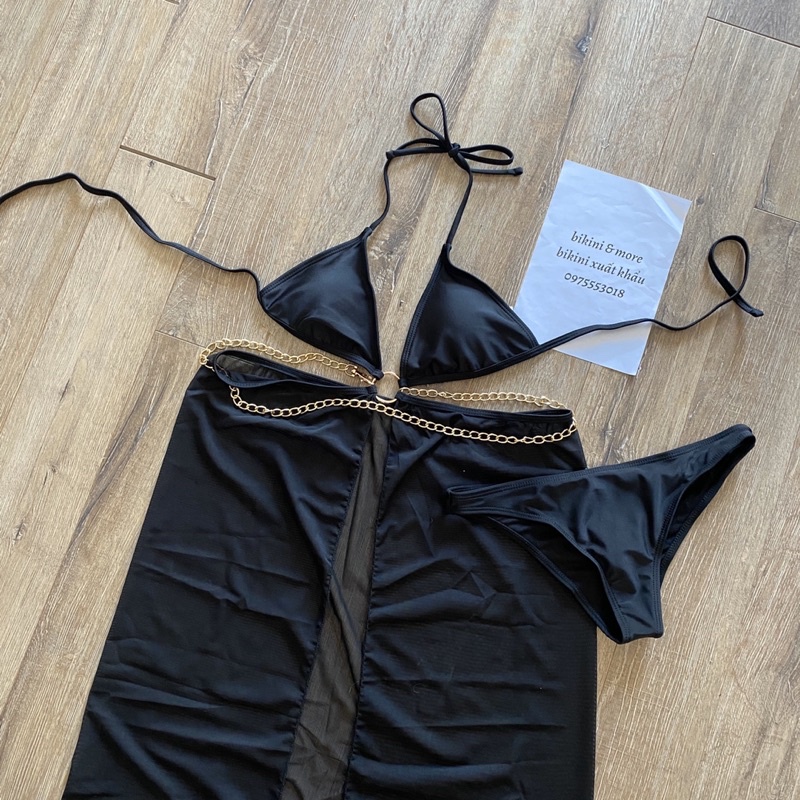 [BKN1416] <ÂU> SET BIKINI ĐEN MIX XÍCH KÈM QUÂY VÁY | BigBuy360 - bigbuy360.vn