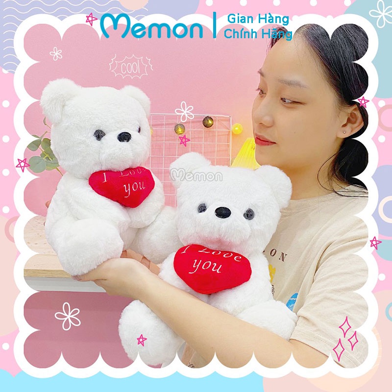 Gấu Bông Teddy Trắng Ôm Tim I Love You Cao Cấp Memon
