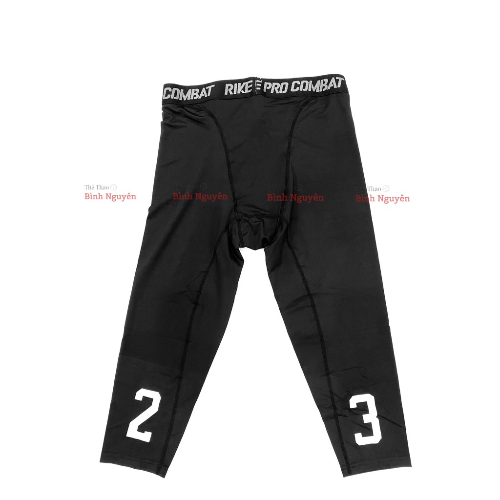 Quần Pro Combat 3/4 lửng số 23 đen trắng legging NBA bó cơ body giá rẻ co giãn tốt môn thể thao bóng rổ gym xịn đẹp