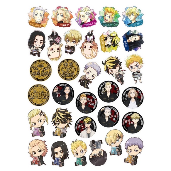 hình dán sticker tokyo revengers 32-34 cái ép lụa khác nhau/ ảnh Sticker anime tokyo revengers-takemichi