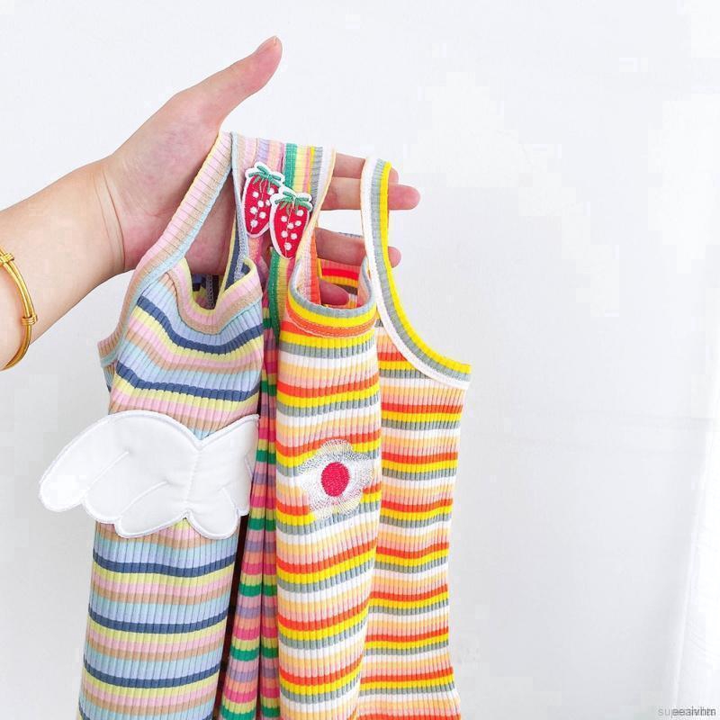 Áo Thun Ba Lỗ Kẻ Sọc Màu Cầu Vồng Cho Bé Gái