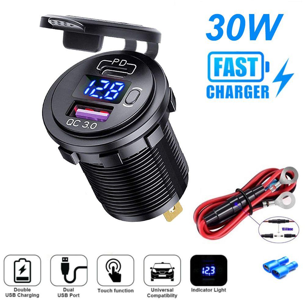 Tẩu Sạc PD + QC3.0 30W Cổng USB Type C Cho Xe Ô Tô