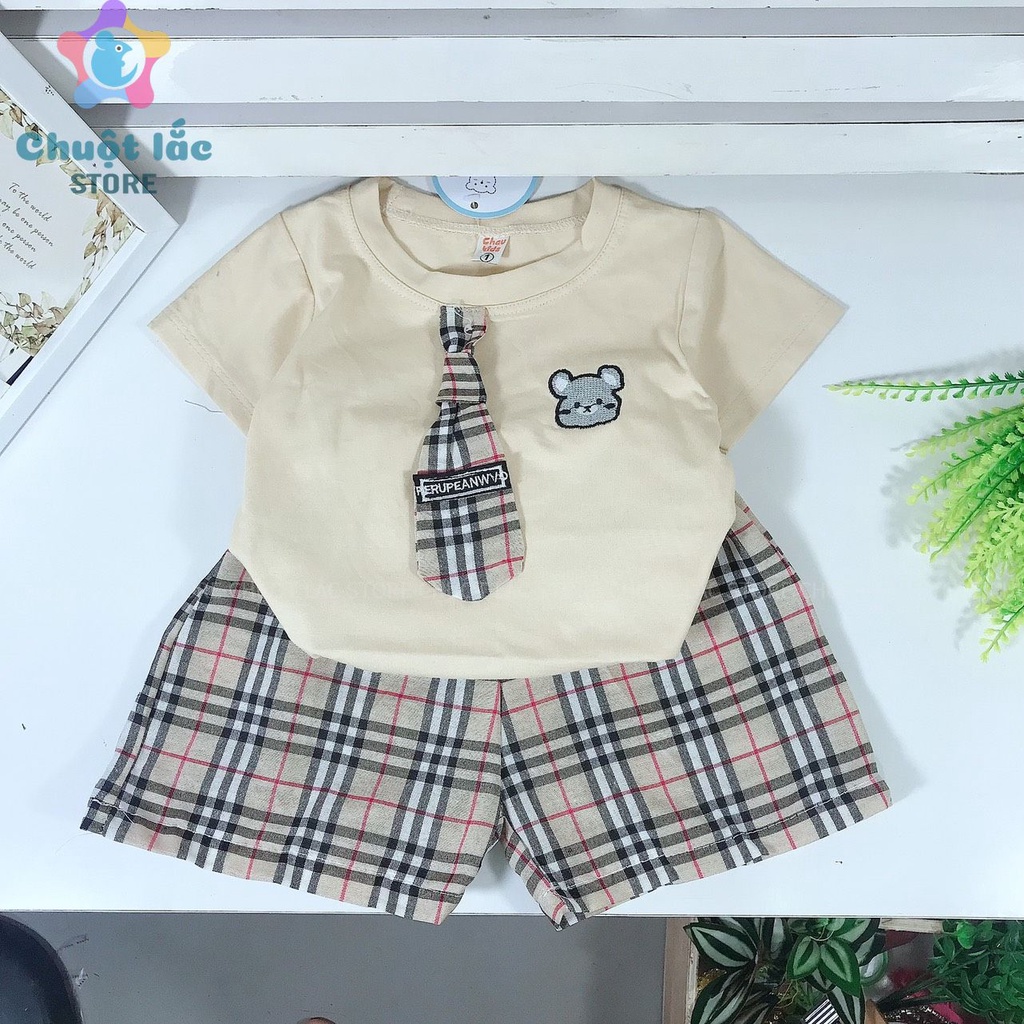 Bộ Quần Áo Bé Trai  Cà vạt Thun Cotton Mềm Mại 7kg Đến 20kg Màu Xám Trắng Kem