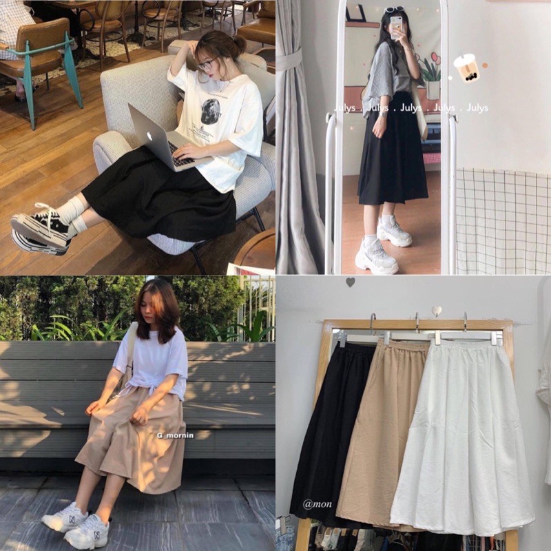 Chân Váy Trơn Via Skirt - chất vải siêu mát lưng chun co giãn đủ 3 màu | BigBuy360 - bigbuy360.vn
