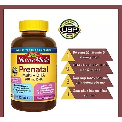 150 Viên Uống Dinh Dưỡng Nature Made Prenatal DHA cho bà bầu NỘI ĐỊA MỸ