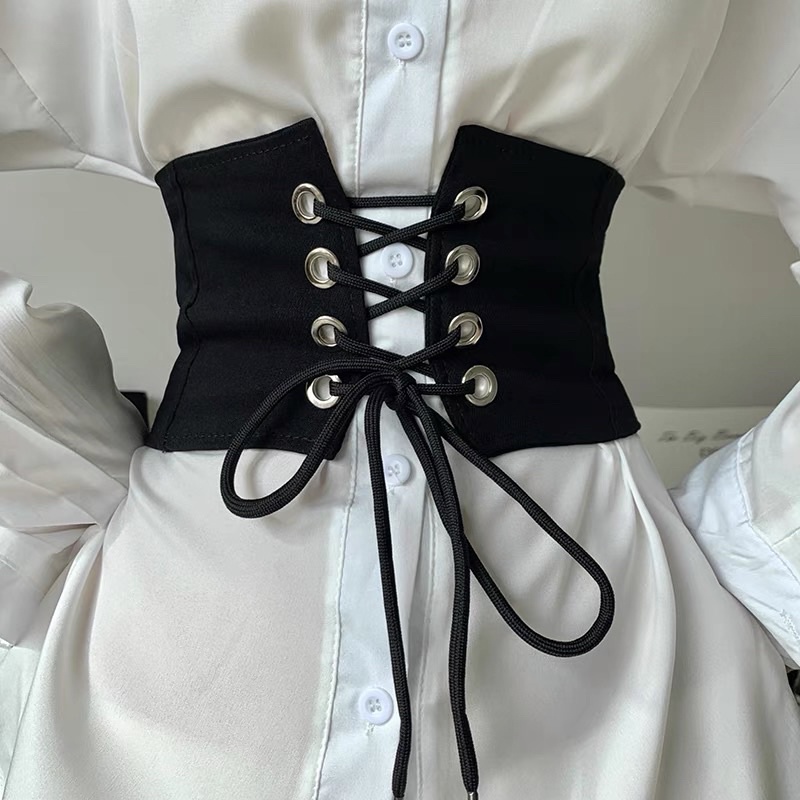 Đai váy corset co giãn đan chéo dây phía trước ĐV034 bản 12cm - Thắt lưng nịt váy áo co dãn cá tính cosplay Meo shop