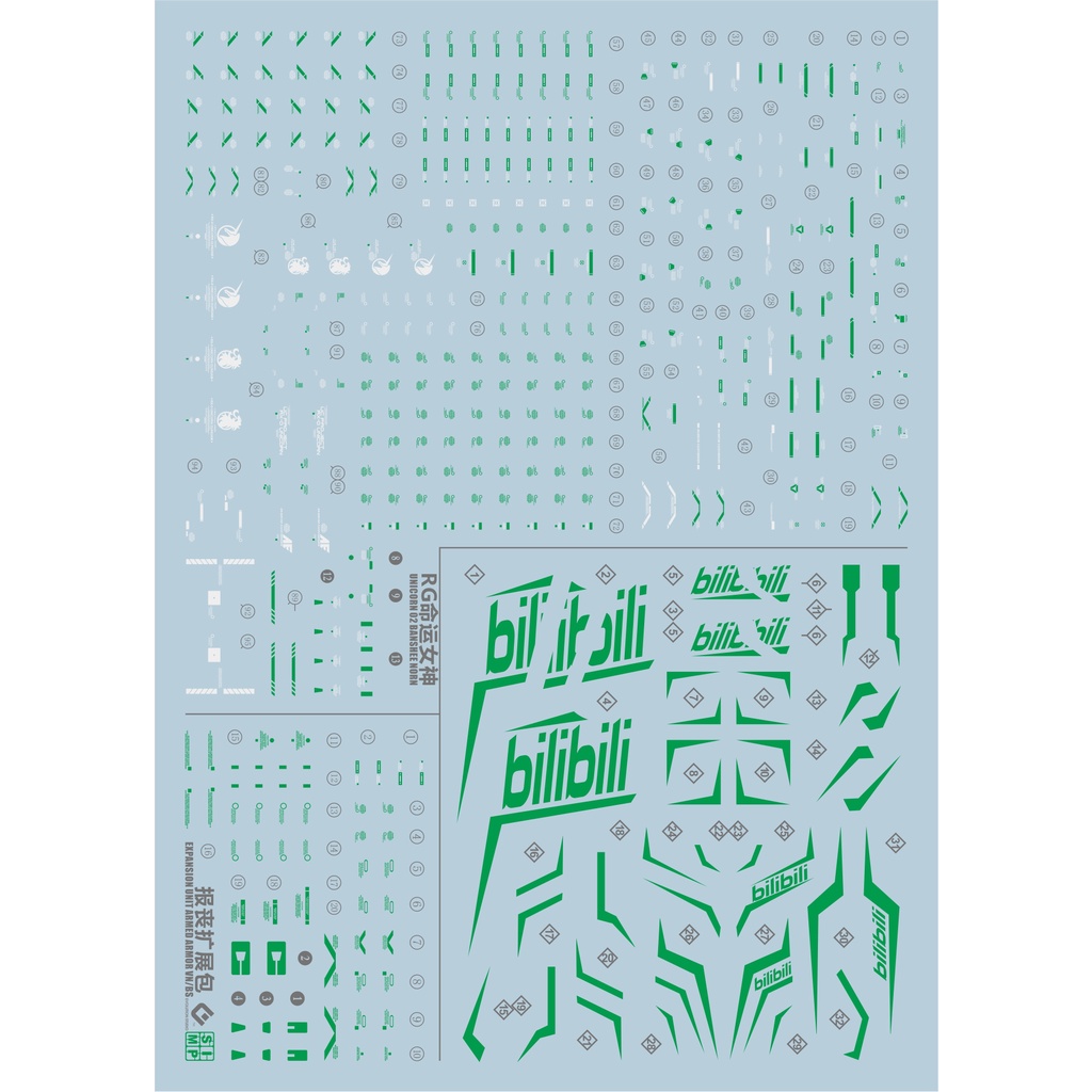 Decal nước cho mô hình lắp ráp RG Banshee Final Green Evo