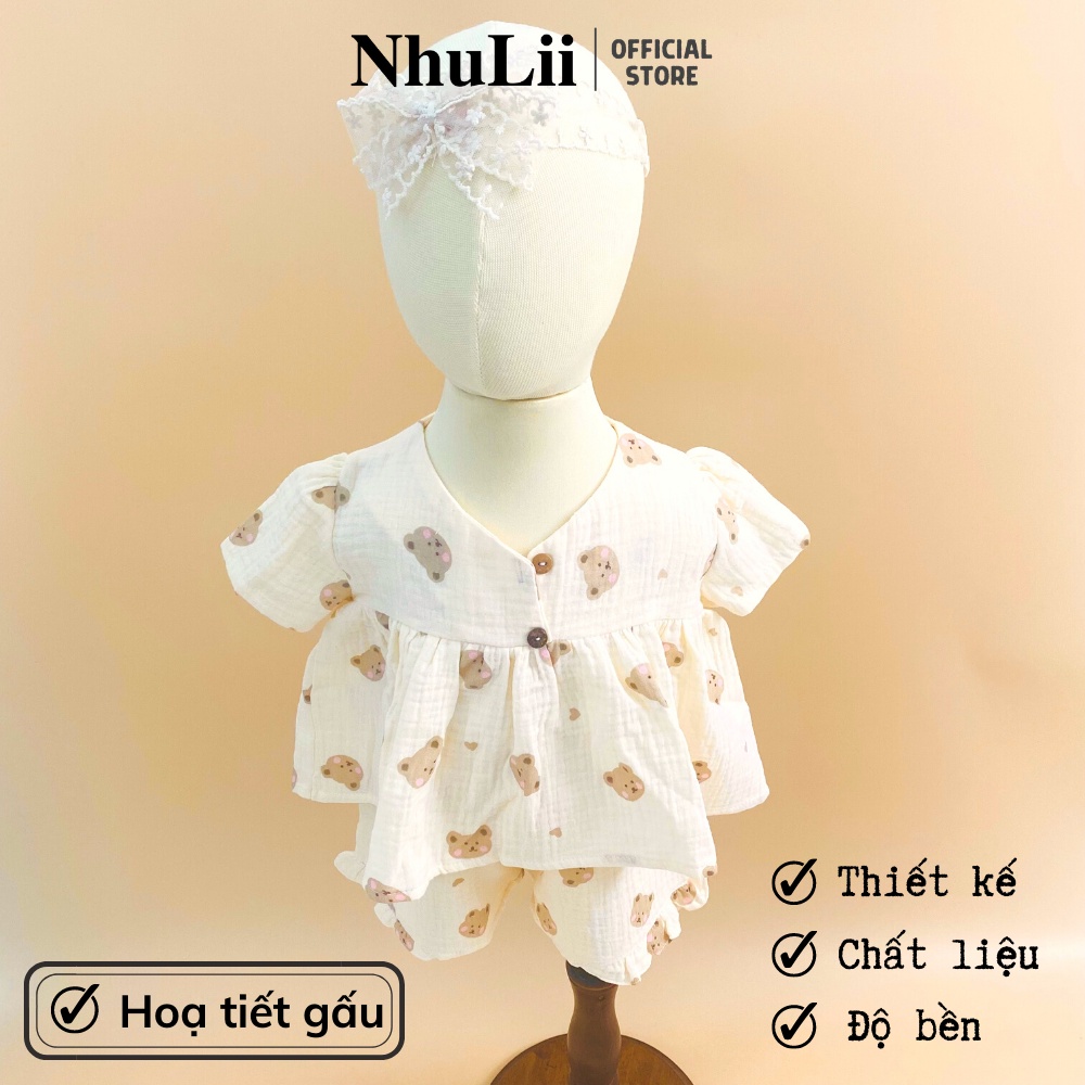 Đồ bộ bé gái NHULII Bộ váy cánh tiên hoạ tiết cho bé 7 đến 17 kg NI004