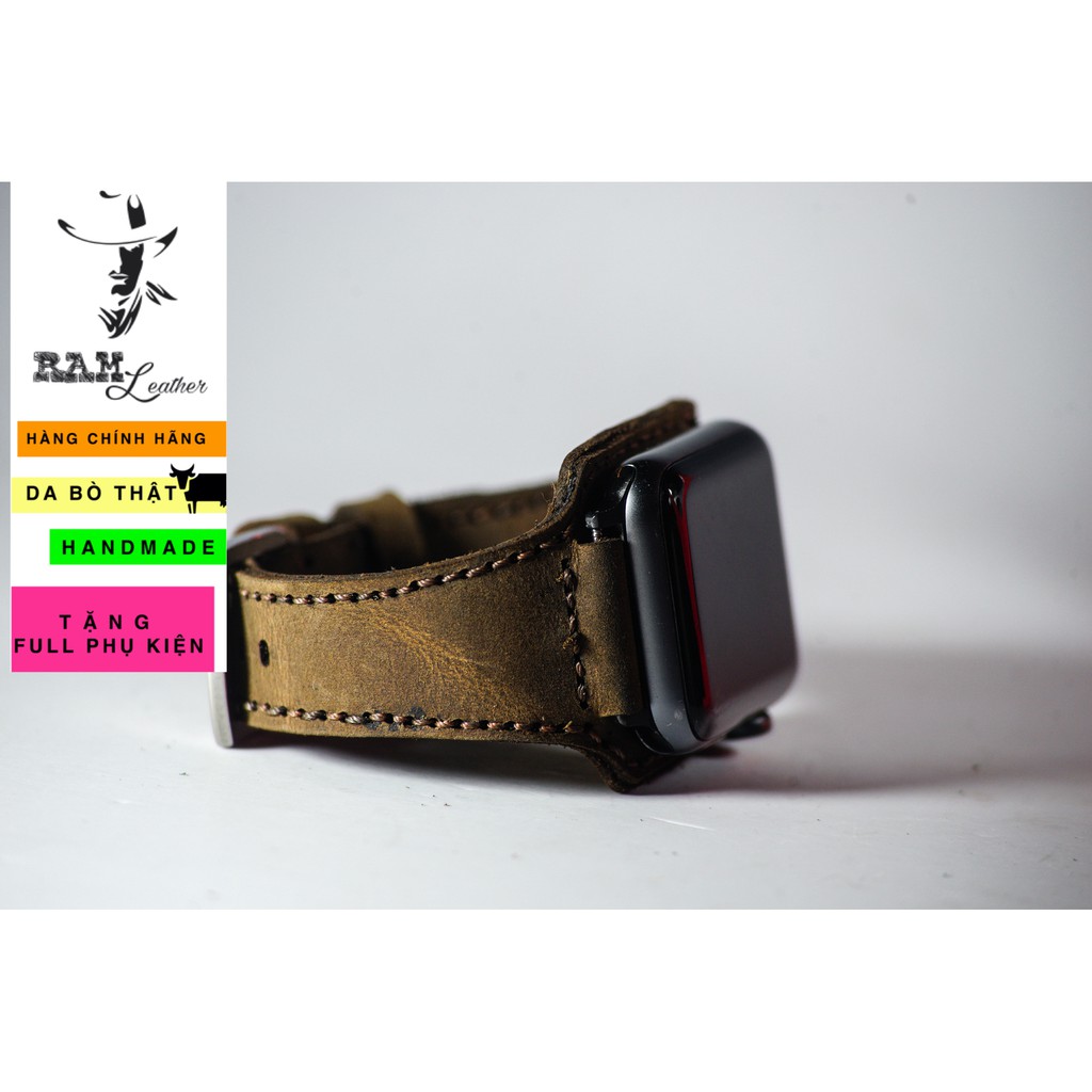 Dây đồng hồ Apple Watch , Iwatch , Iphone Watch Da Bò Nâu Đất  RAM Leather Bundstrap Bx1  Bền Đẹp