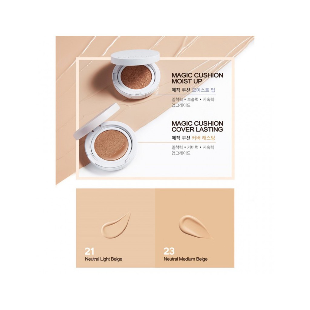 Combo Phấn nước kiềm dầu, che phủ tốt Magic Cushion Missha SPF 50+/Pa +++# No21 + Chải Mi Mascara The Style 4D Missha 7g