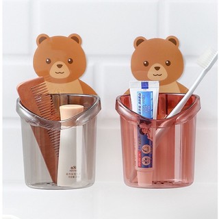 Ly gấu dán tường để bàn chải đánh răng hình gấu có lỗ thoát nước tiện lợi (CÓ SẴN)